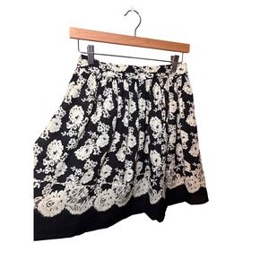 Reformed Unlined Mini Skirt 2 Black Cream Floral Exposed Zipper‎ Cottagecore